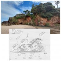 Perfil da falésia com manto alterado do gnaisse granulítico.